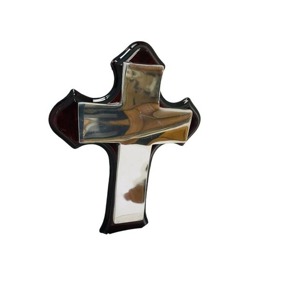 Wooden Cross Wall Mount with Cross Silver Plated 6.5" x 4 1/2" - Picture 3 of 8